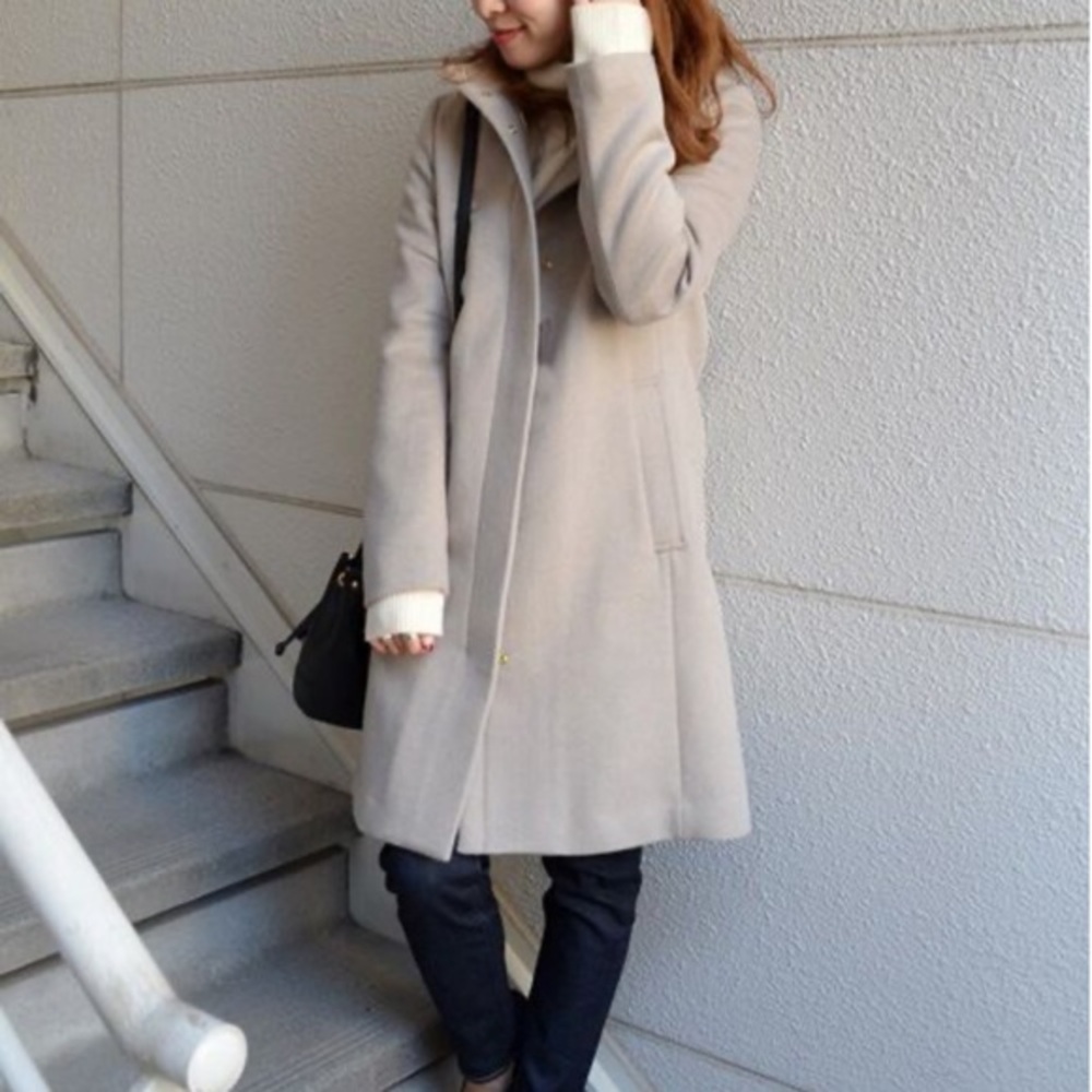 SHIPS Japanese Brand Wool Hooded Coat Pink Beige Size 38/Small